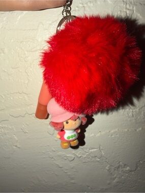 Strawberry Shortcake ELF Lip Balm & Gloss Keychain with Red Faux Fur Pom